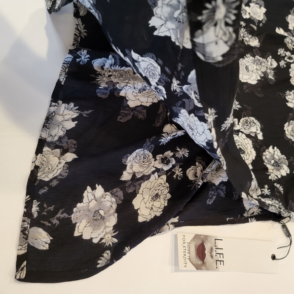 L.I.F.E Love is for Eternity Open Front Cardigan Poncho Black White M - Picture 9 of 15